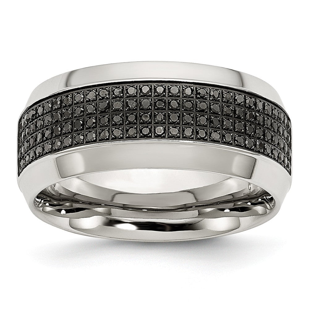 Sophia Jewelers Polished Stainless Steel Diamond Wedding Band Elegant 10mm Design