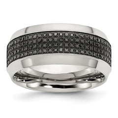 Sophia Jewelers Polished Stainless Steel Diamond Wedding Band Elegant 10mm Design