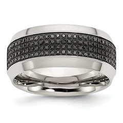 Stainless Steel Polished 1/3 Carat Black Diamond 10mm Band