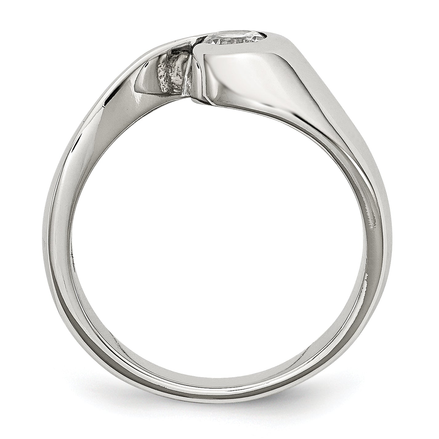 StainleSterling Silver Steel Polished CZ Ring
