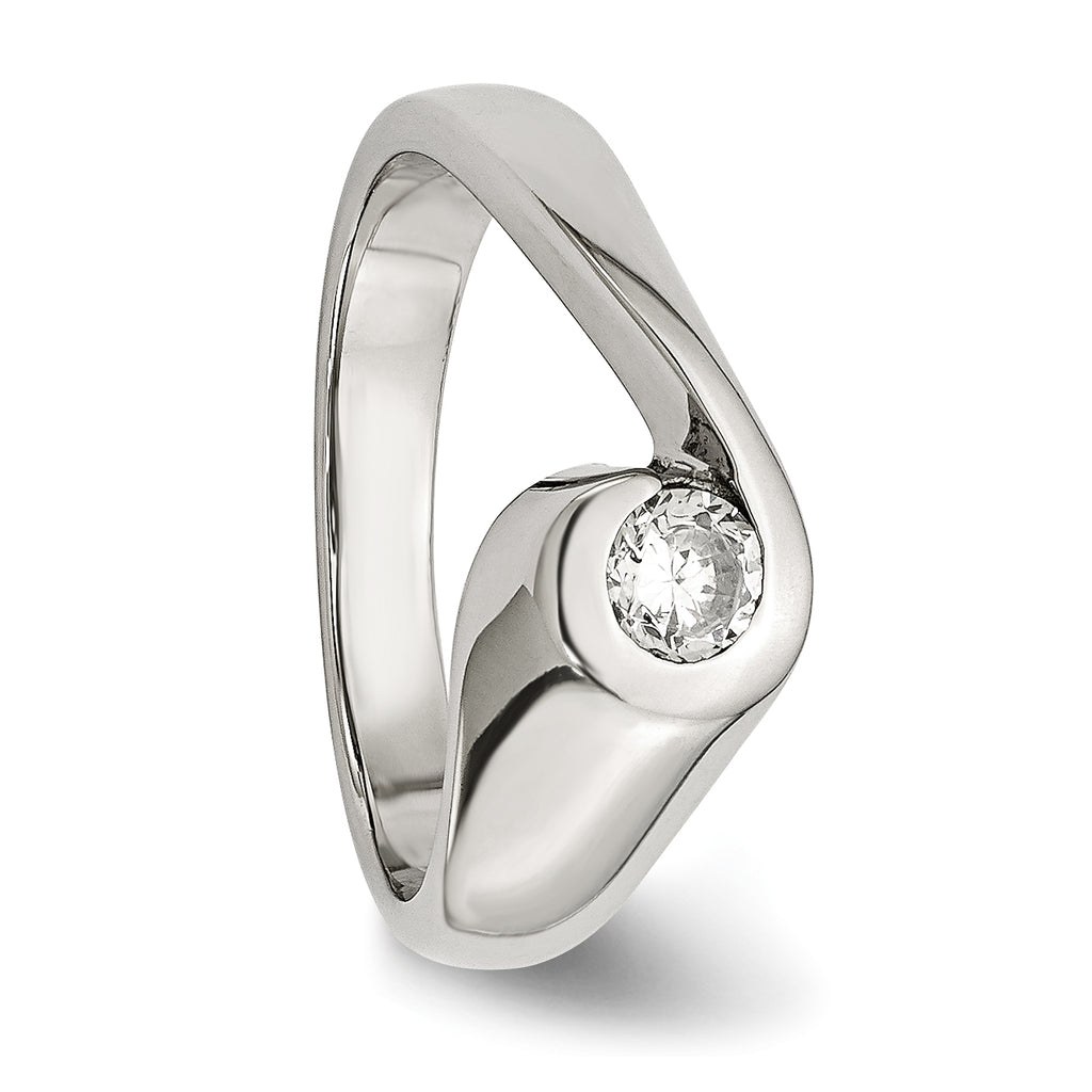 StainleSterling Silver Steel Polished CZ Ring