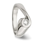 StainleSterling Silver Steel Polished CZ Ring
