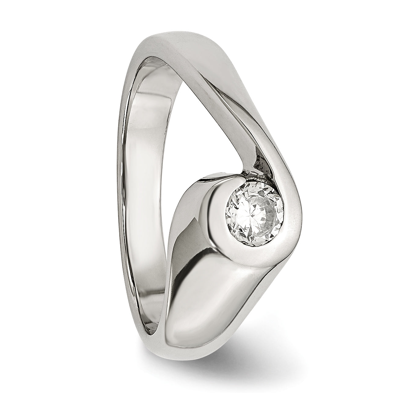 StainleSterling Silver Steel Polished CZ Ring