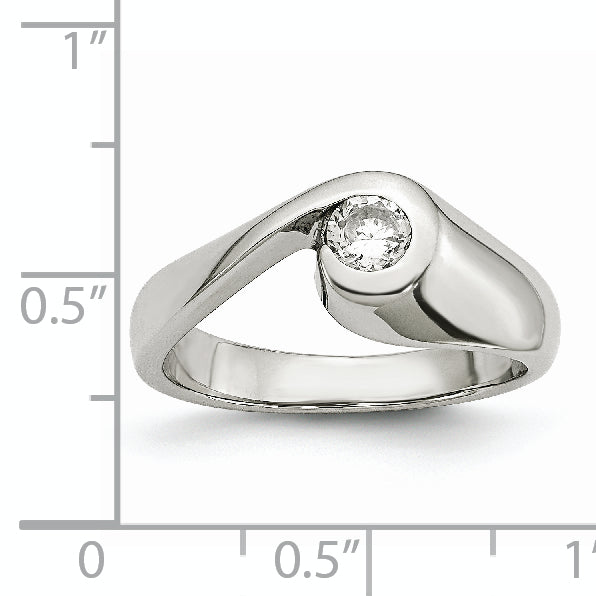StainleSterling Silver Steel Polished CZ Ring