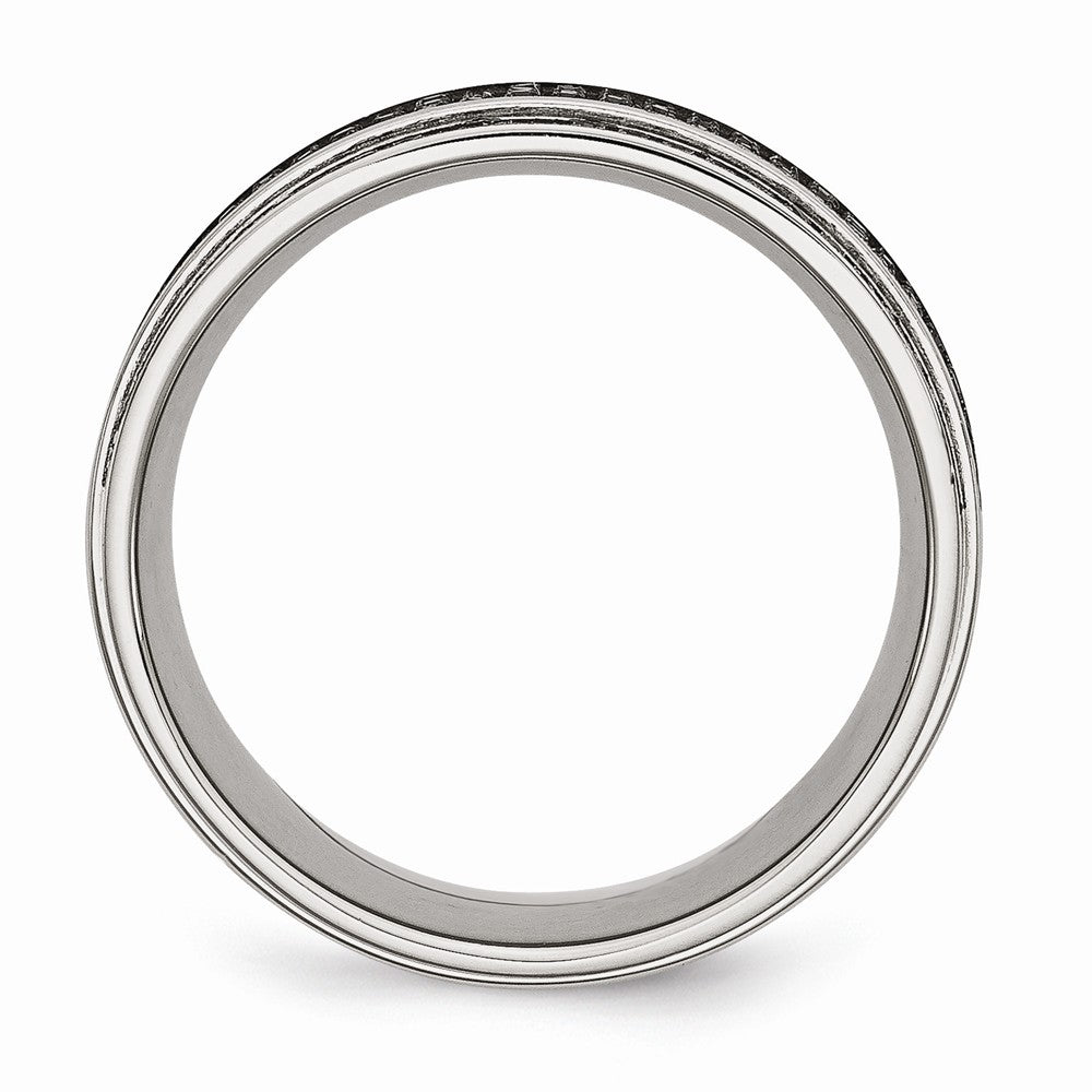 Stainless Steel 10mm Diamond Wedding Band with Ridged Edge