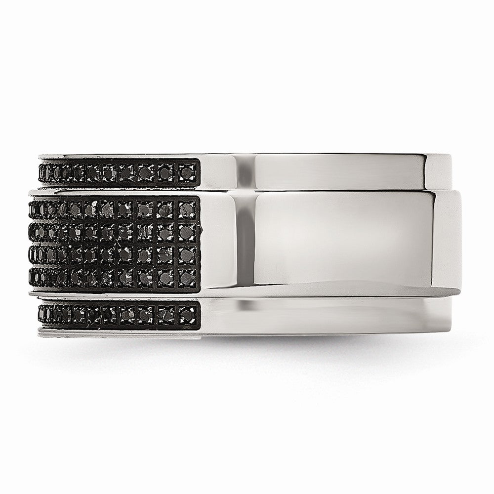 Stainless Steel 10mm Diamond Wedding Band with Ridged Edge