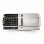 Stainless Steel 10mm Diamond Wedding Band with Ridged Edge