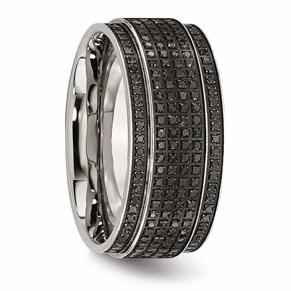 Stainless Steel 10mm Diamond Wedding Band with Ridged Edge