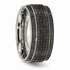Stainless Steel 10mm Diamond Wedding Band with Ridged Edge