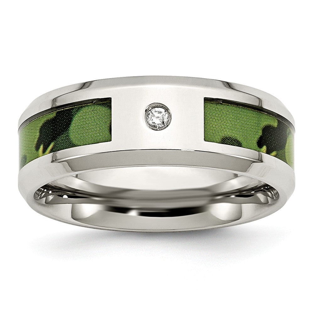 Sophia Jewelers Stainless Steel Diamond Camouflage 8mm Polished Wedding Band