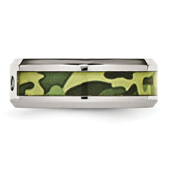 Stainless Steel Polished Camouflage 1/10 Carat Diamond 8mm Band