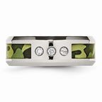 Stainless Steel Wedding Band with Camouflage Enamel and Diamonds