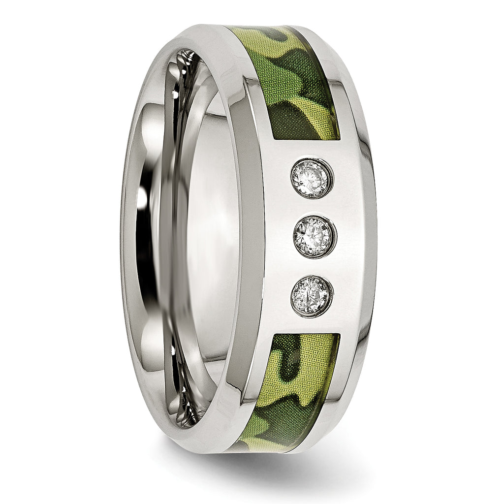 Camouflage Diamond Wedding Band in Stainless Steel, 8mm (1/10 ct. tw.)