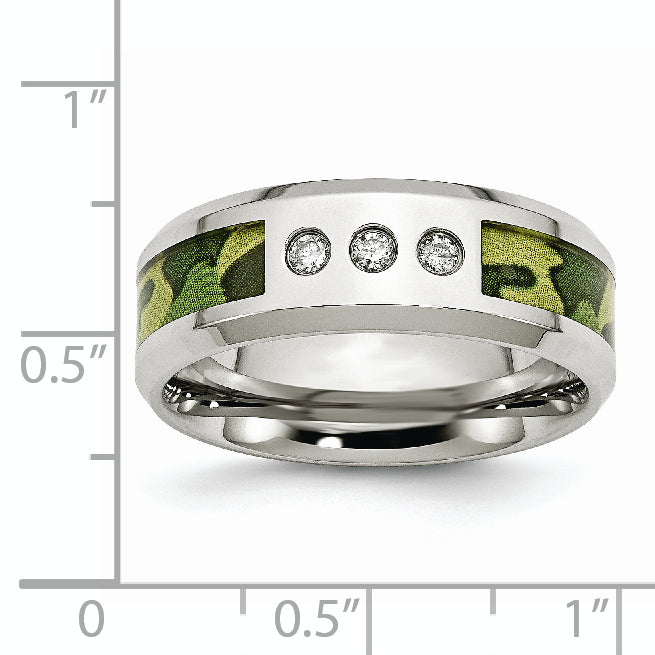 Stainless Steel Polished Camouflage 1/10 Carat Diamond 8mm Band