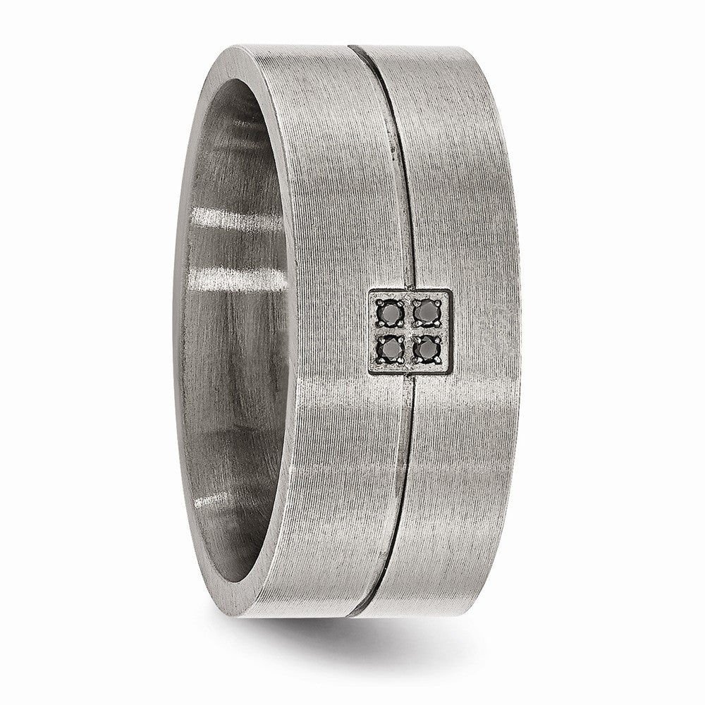 Stainless Steel Matte Black Wedding Band with Natural Diamond Accent