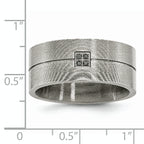 Stainless Steel Antiqued and Brushed .03 Carat Black Diamond 10mm Flat Band