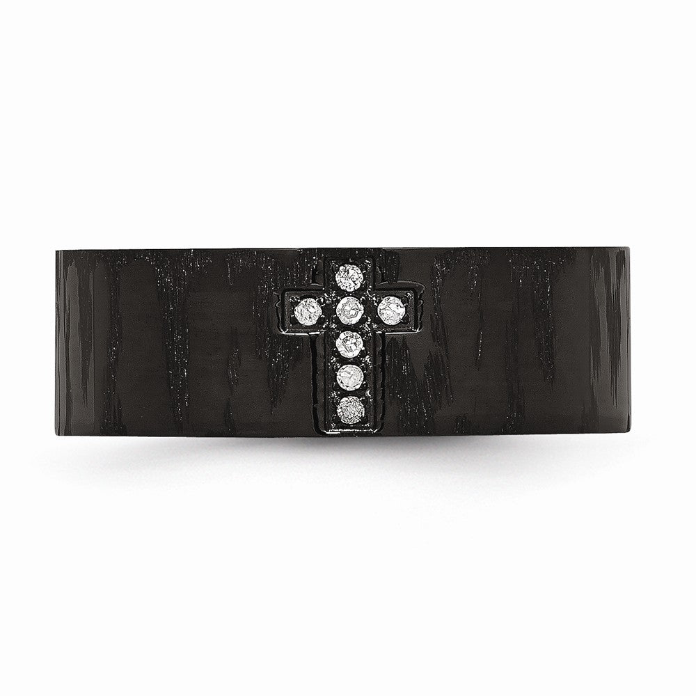 Stainless Steel Diamond Cross Wedding Band with Polished Matte Finish - 8 - 8