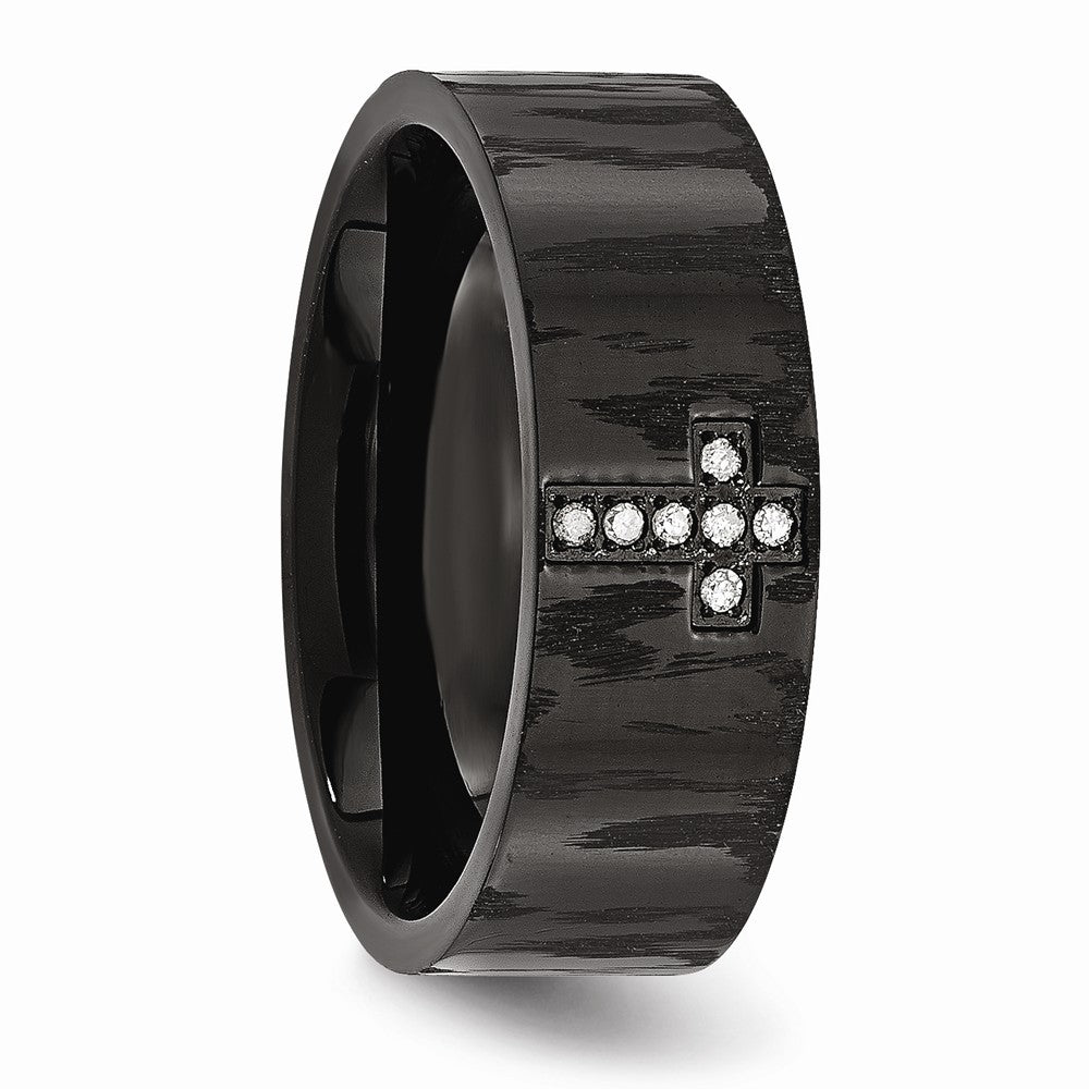 Stainless Steel Diamond Cross Wedding Band with Polished Matte Finish - 8 - 8
