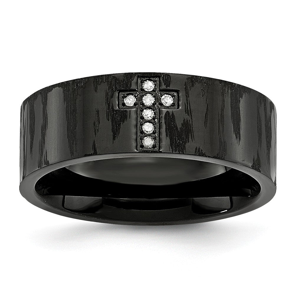 Stainless Steel Diamond Cross Wedding Band with Polished Matte Finish Main image