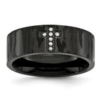 Stainless Steel Diamond Cross Wedding Band with Polished Matte Finish