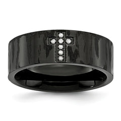 Stainless Steel Diamond Cross Wedding Band with Polished Matte Finish - 8 - 8