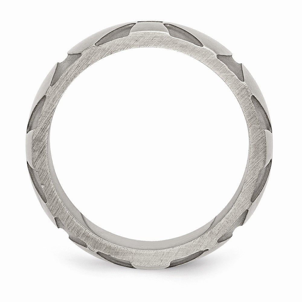 Stainless Steel Wedding Band with Natural Diamond and Antiqued Finish