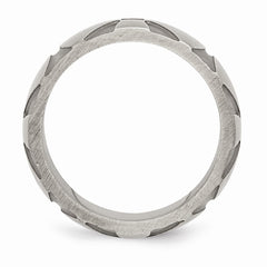 Stainless Steel Wedding Band with Natural Diamond and Antiqued Finish
