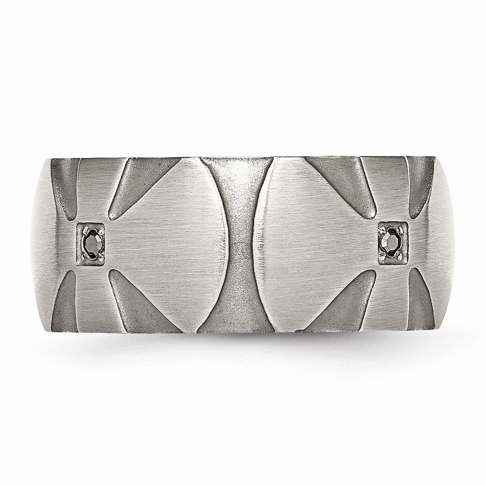 Stainless Steel Wedding Band with Natural Diamond and Antiqued Finish