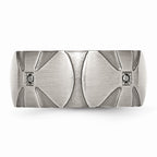 Stainless Steel Wedding Band with Natural Diamond and Antiqued Finish