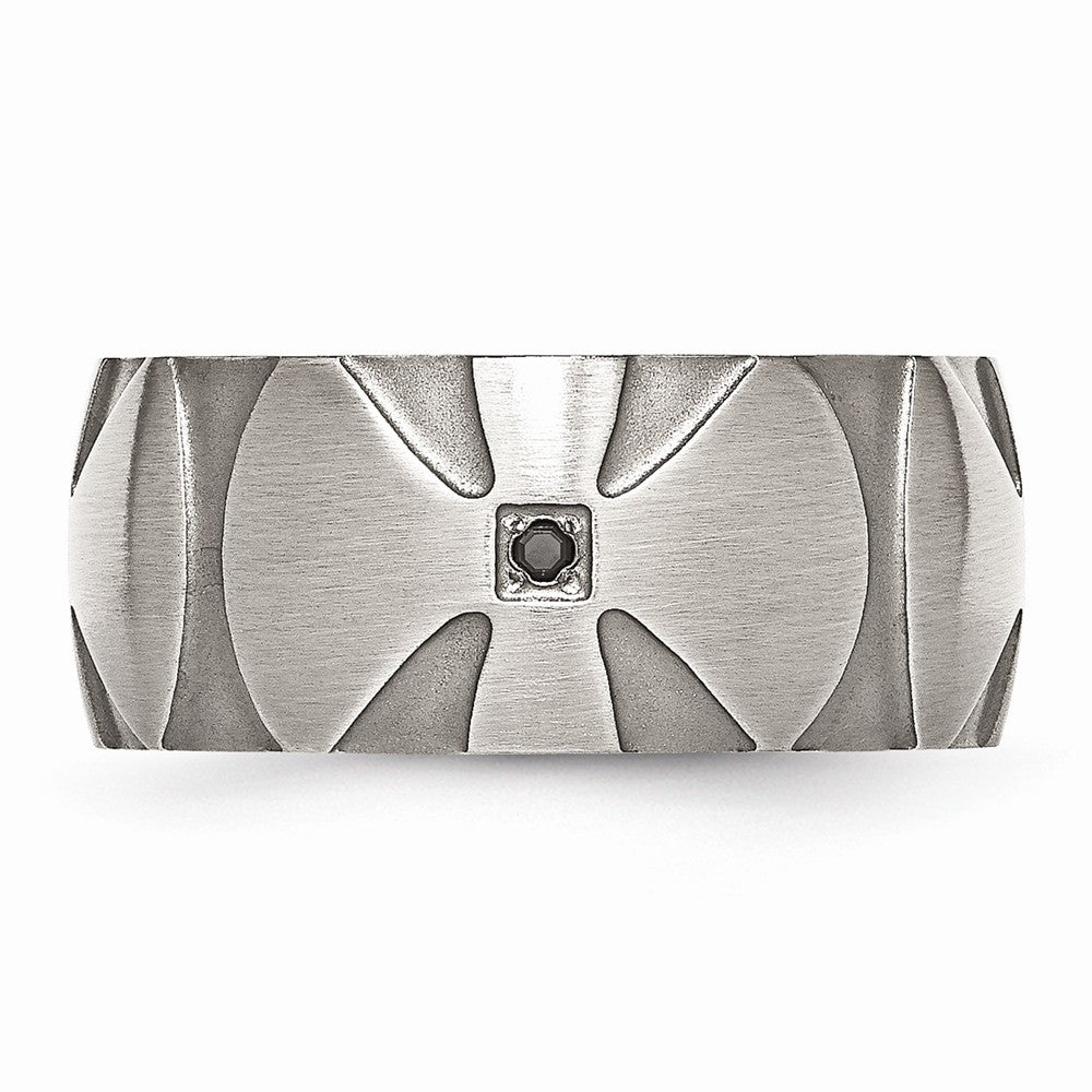 Stainless Steel Wedding Band with Natural Diamond and Antiqued Finish
