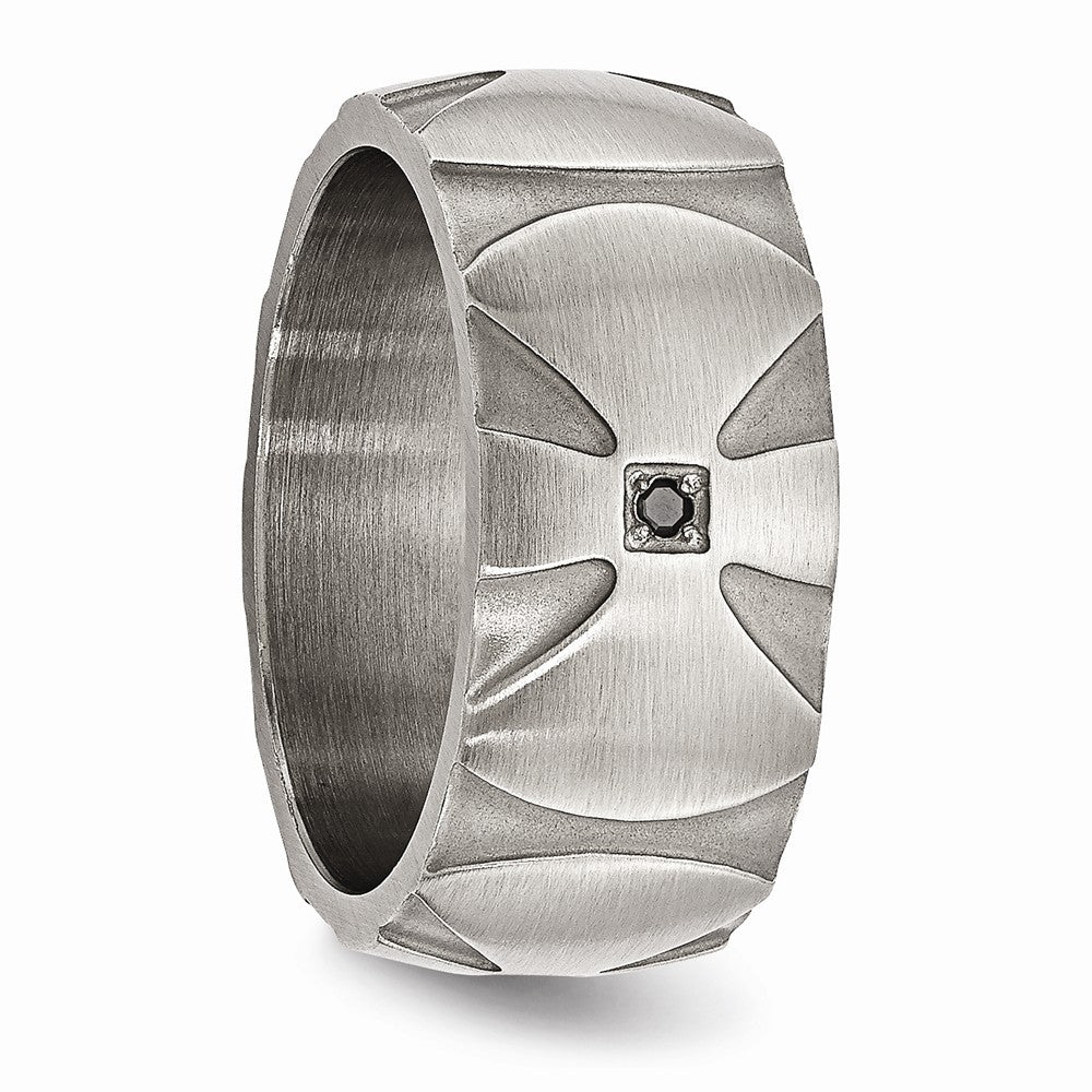 Stainless Steel Wedding Band with Natural Diamond and Antiqued Finish