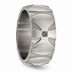 Stainless Steel Wedding Band with Natural Diamond and Antiqued Finish