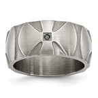 Stainless Steel Wedding Band with Natural Diamond and Antiqued Finish