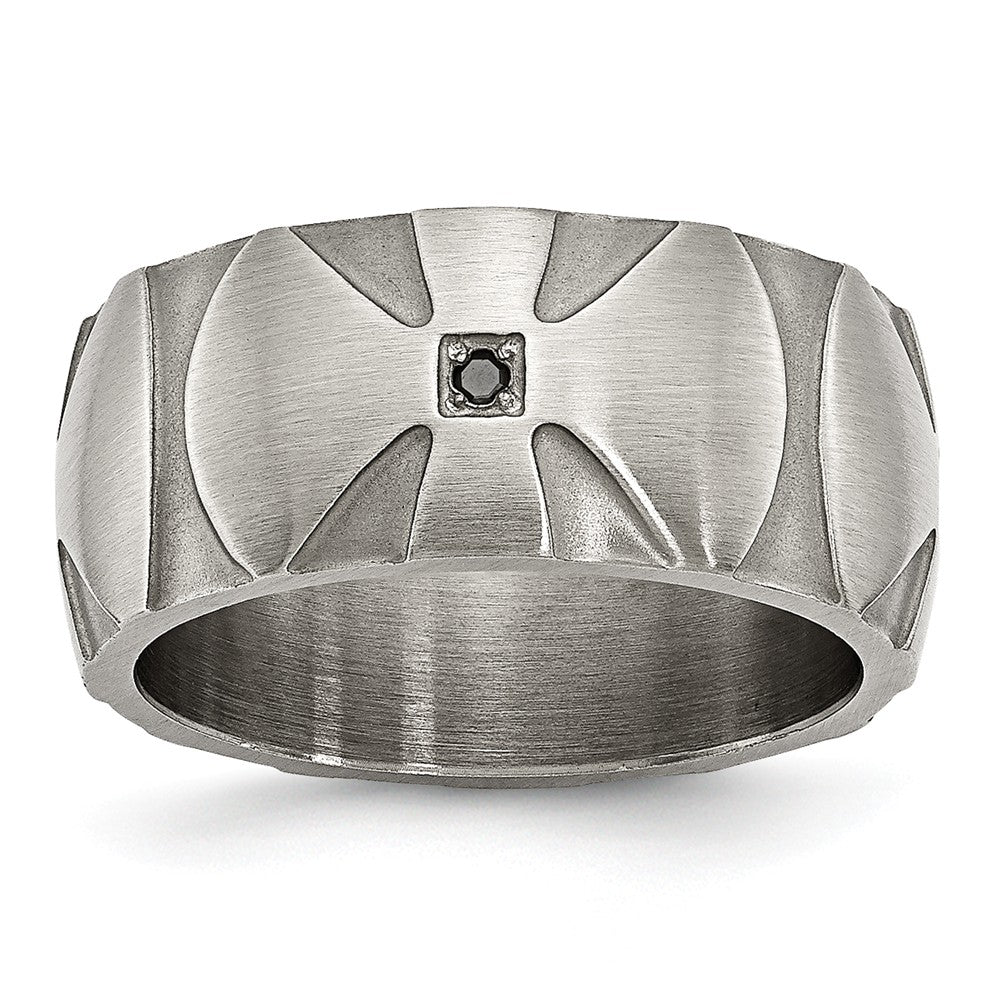 Stainless Steel Wedding Band with Natural Diamond and Antiqued Finish