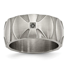 Stainless Steel Wedding Band with Natural Diamond and Antiqued Finish