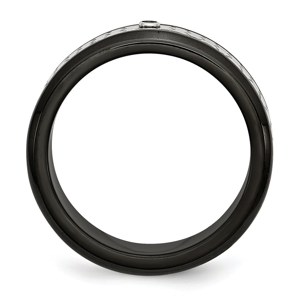 Diamond Wedding Band in Stainless Steel with Black IP, 8mm