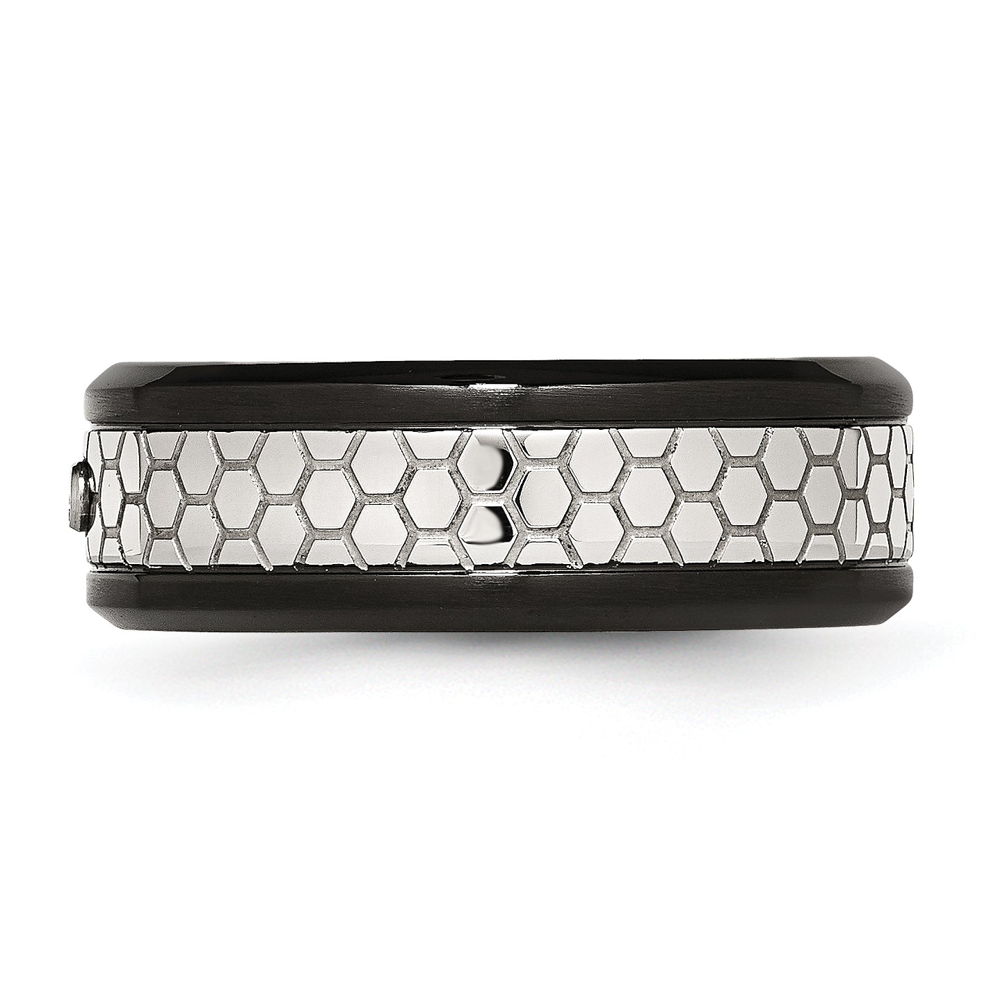 Stainless Steel Polished WithBrushed Black IP-plated 2pt. Diamond 8mm Band