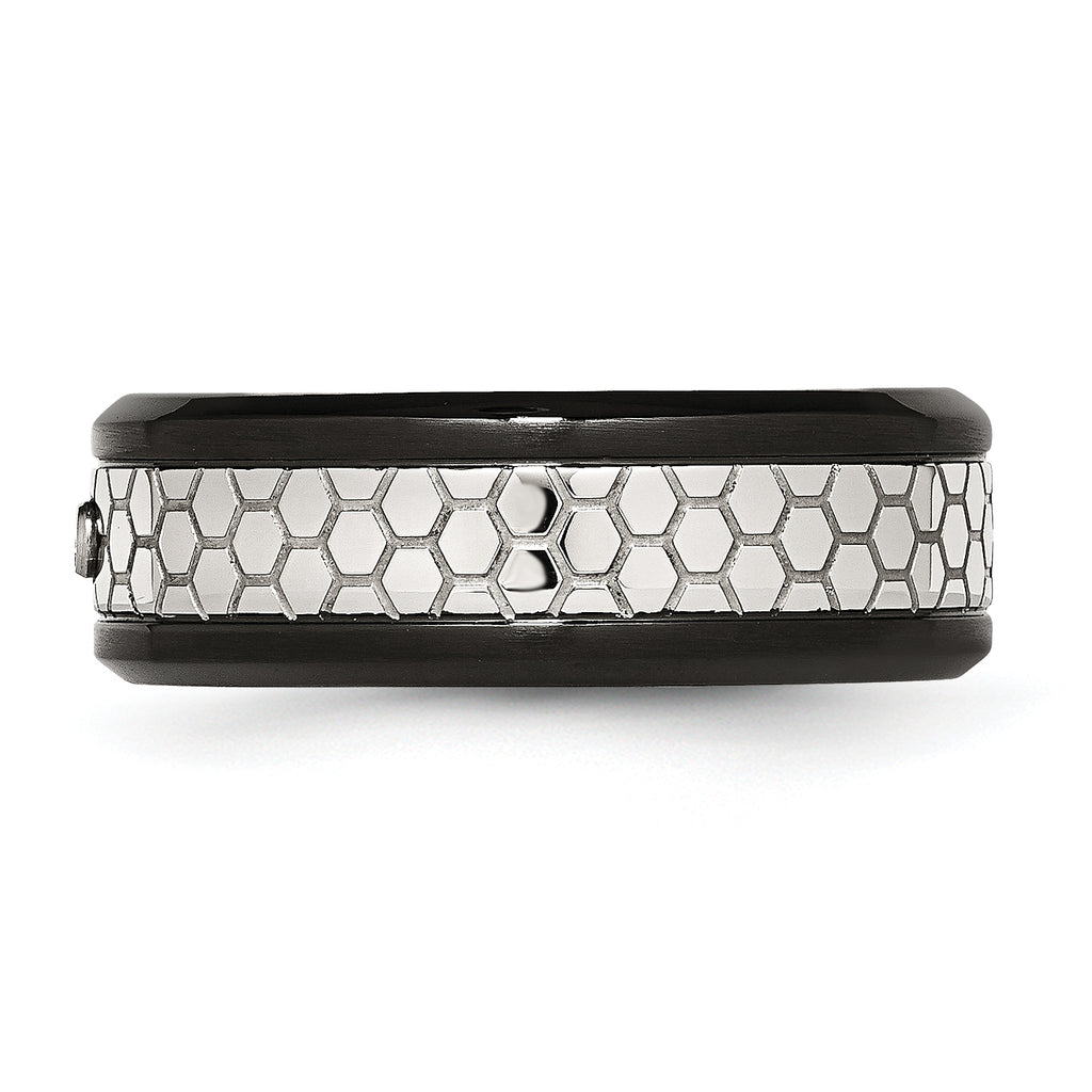 Diamond Wedding Band in Stainless Steel with Black IP, 8mm