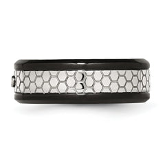 Stainless Steel Polished WithBrushed Black IP-plated 2pt. Diamond 8mm Band