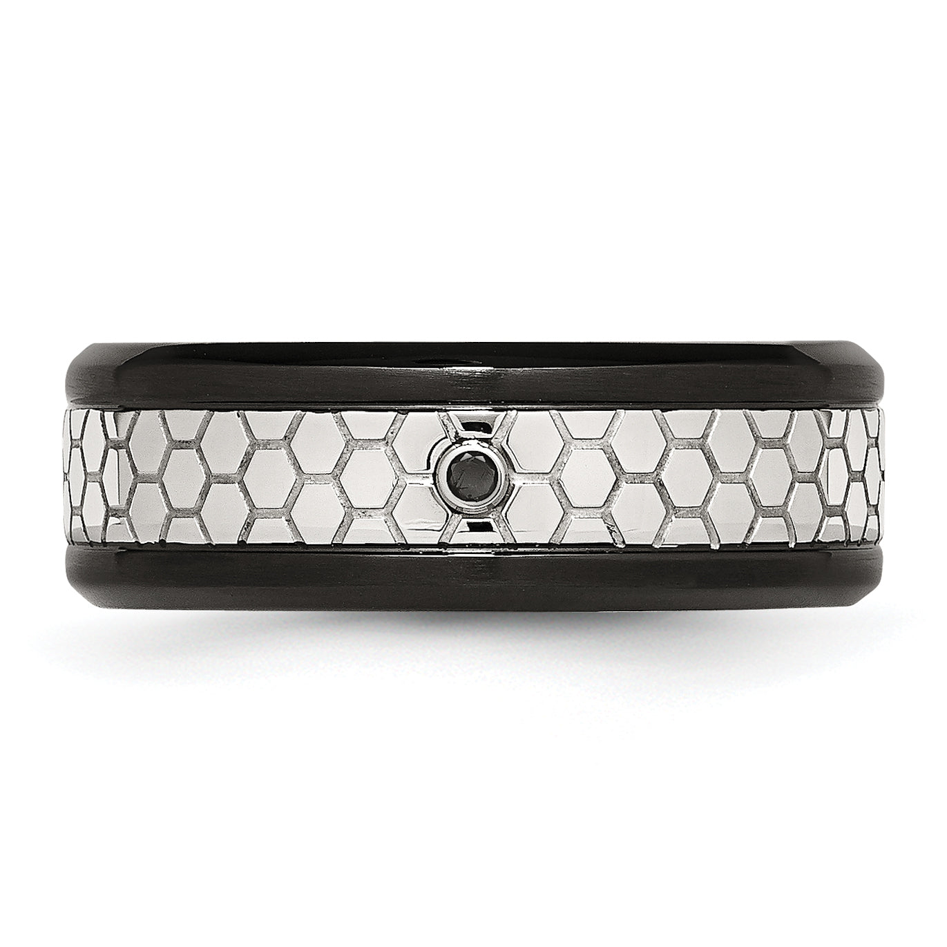 Stainless Steel Polished WithBrushed Black IP-plated 2pt. Diamond 8mm Band