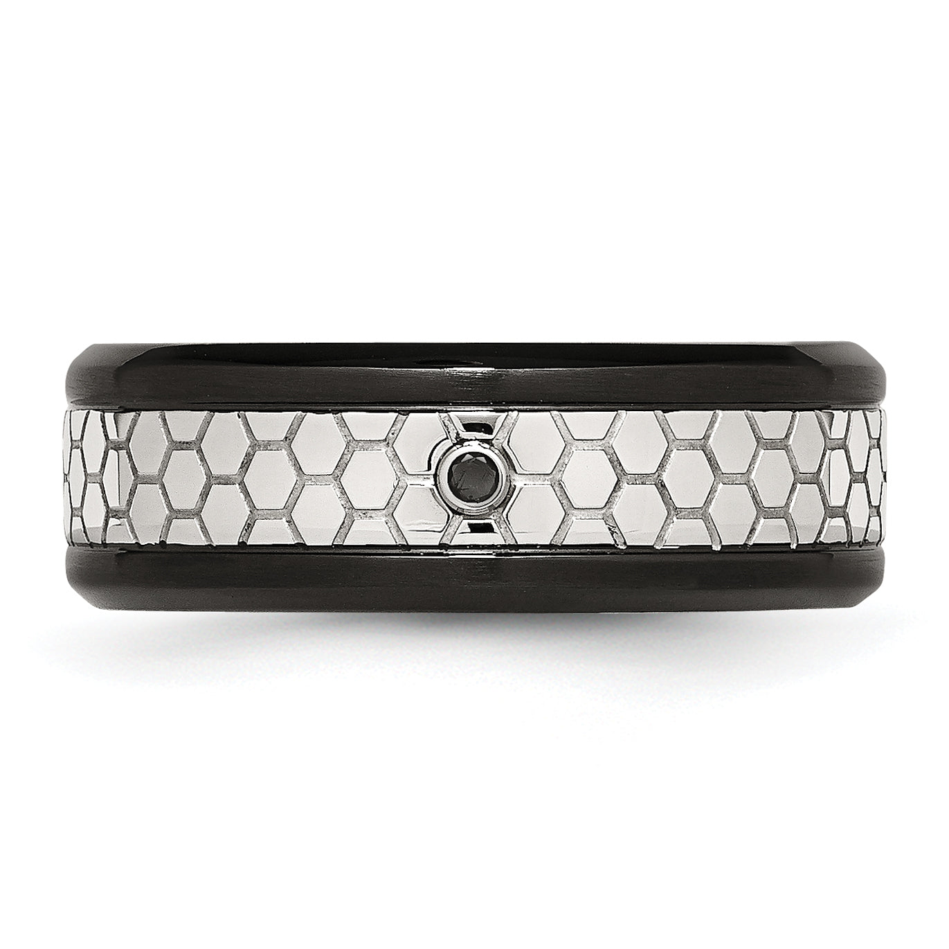 Stainless Steel Polished WithBrushed Black IP-plated 2pt. Diamond 8mm Band