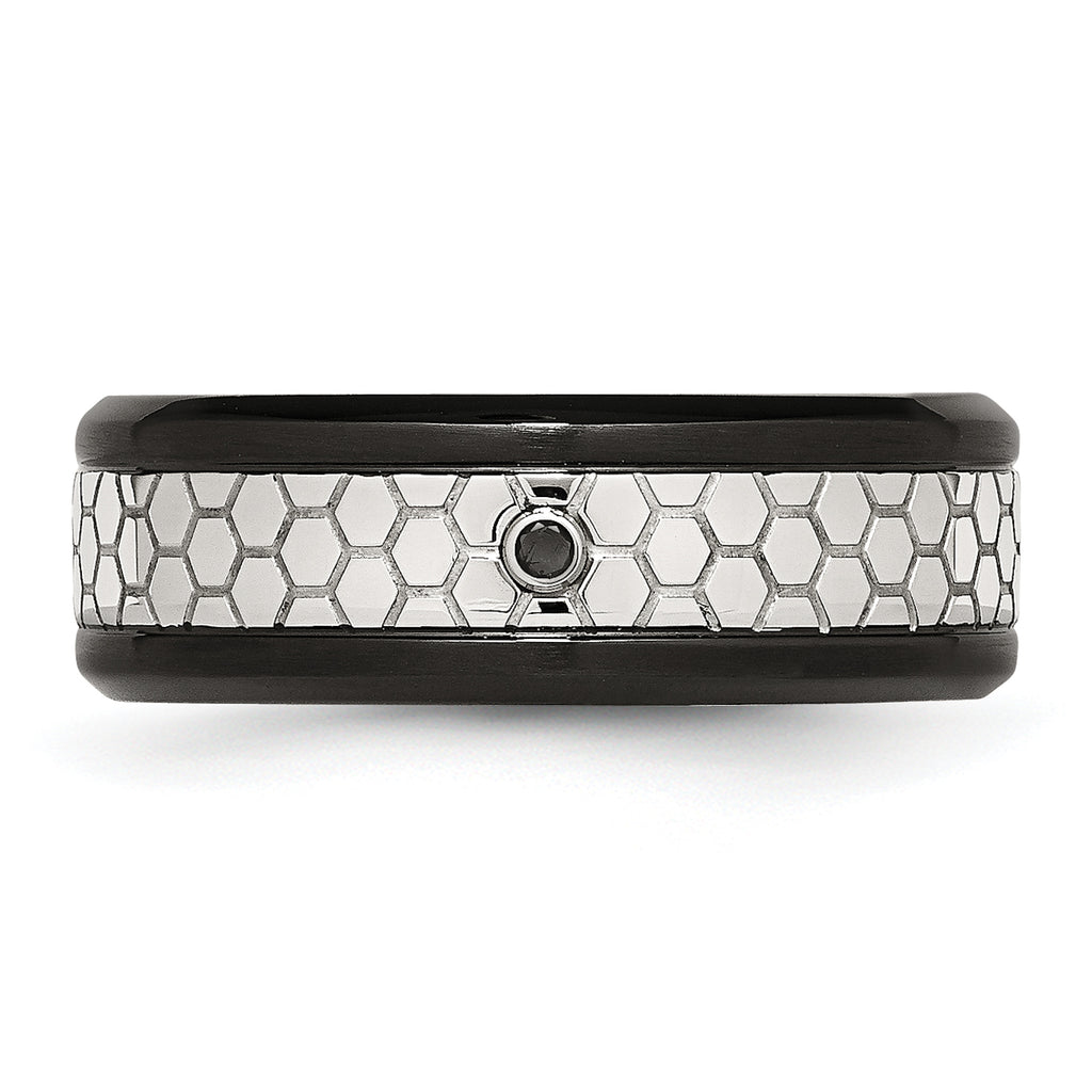 Diamond Wedding Band in Stainless Steel with Black IP, 8mm
