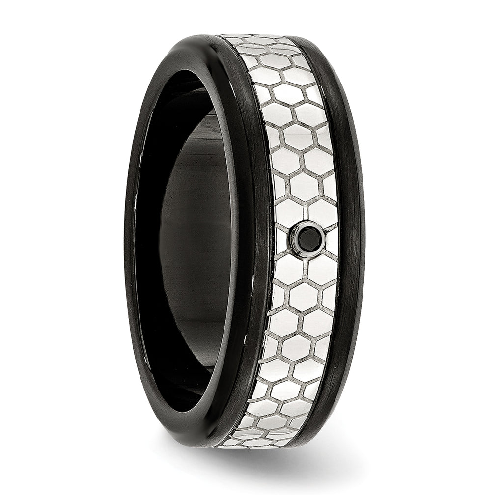 Diamond Wedding Band in Stainless Steel with Black IP, 8mm