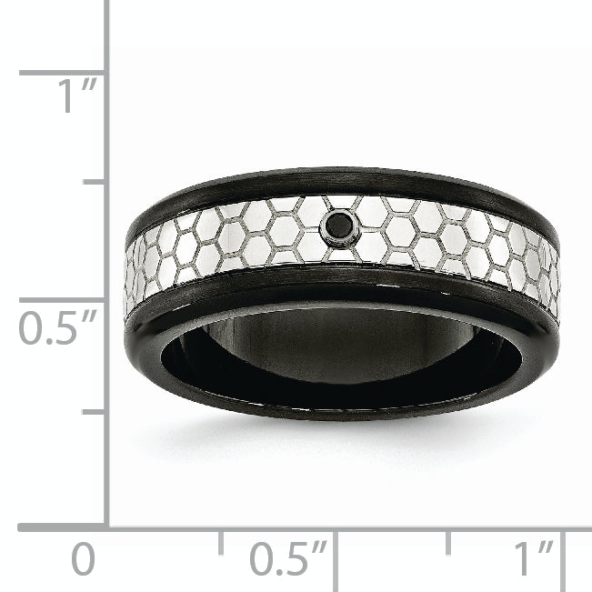 Stainless Steel Polished WithBrushed Black IP-plated 2pt. Diamond 8mm Band