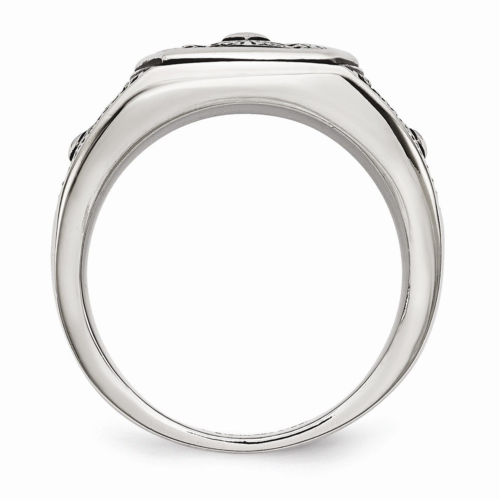 Stainless Steel Men's Cross Ring with Polished Antiqued Finish