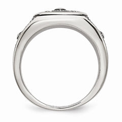 Stainless Steel Men's Cross Ring with Polished Antiqued Finish