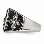 Stainless Steel Men's Cross Ring with Polished Antiqued Finish