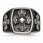 Stainless Steel Men's Cross Ring with Polished Antiqued Finish