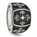 Stainless Steel Men's Cross Ring with Polished Antiqued Finish