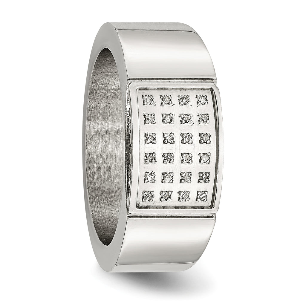 Stainless Steel Polished 1/10 Carat Diamond 9.5mm Band